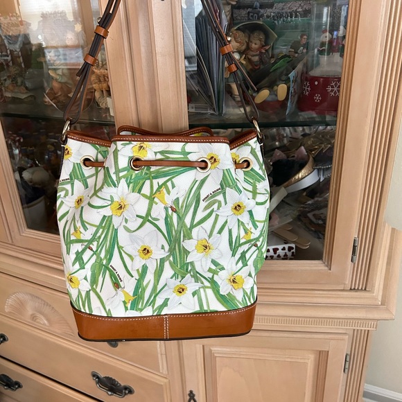 Dooney & Bourke EUC Floral Bucket Bag - Green and Brown - Picture 2 of 5